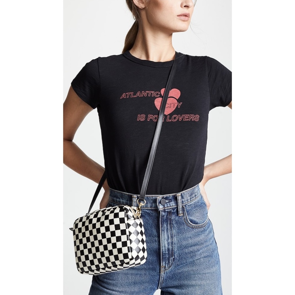 SOLD! ❤️ Clare V. Midi Sac Checker Print Crossbody Bag in Cream/Black - Picture 2 of 16